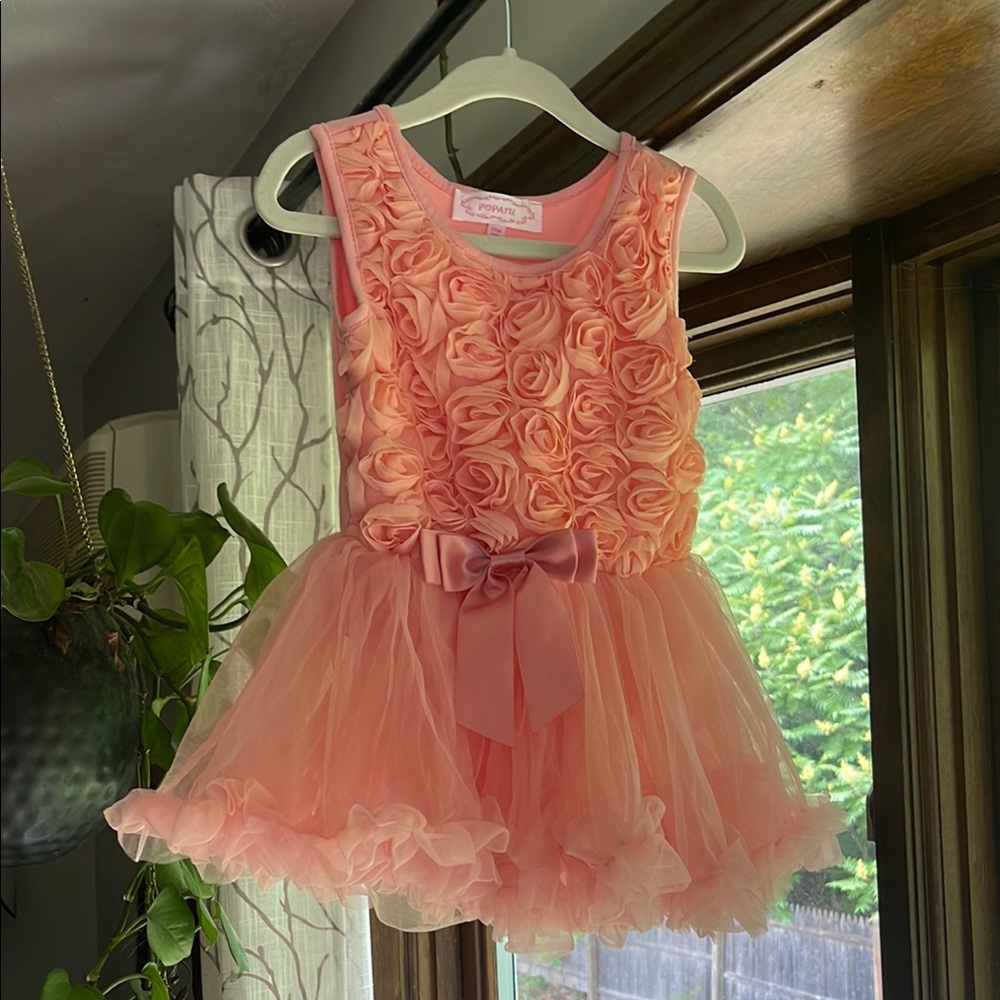 24 mo 2T Popatu Coral Rosette Tulle Dress
